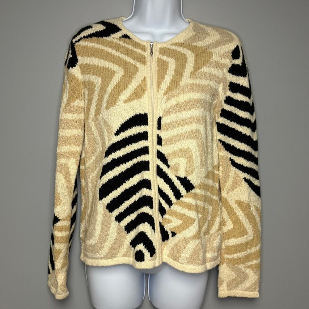 VTG Talbots Animal Tribal Print Full Zip‎ Neutral Cardigan Womens Sz S